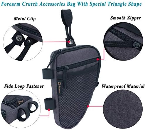Forearm Crutch Bag Lightweight and Waterproof Forearm Crutch Accessories Storage Pouch with Triangle Shape, Universal Crutch Accessories Bag with Mesh Pocket to Organize Daily Essentials (Dark Grey)