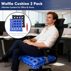 2-Pack Set Inflatable Seat Cushions for Pressure Relief - Waffle Design Air Cushion for Wheelchair, Office Chair & Car Travel, Extra Thick with Dual Pumps (18.5x18.5 Inch, Flocked Navy & Royal Blue)