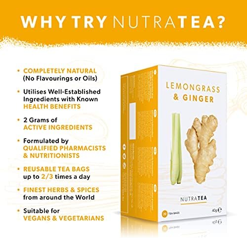 Nutra Tea - Lemongrass & Ginger Tea - 20 Tea Bags - Herbal Tea