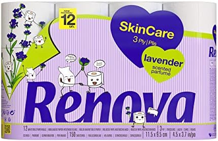 Renova Skin Care Lavender Toilet Paper – 12 Premium Scented 3-Ply Rolls