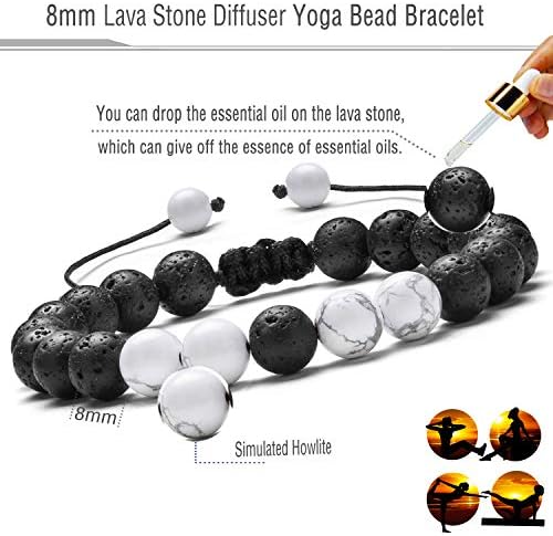 Hamoery Men Women 8mm Lava Rock Aromatherapy Anxiety Essential Oil Diffuser Bracelet Braided Rope Natural Stone Yoga Gifts Beads Bracelet Bangle-21017