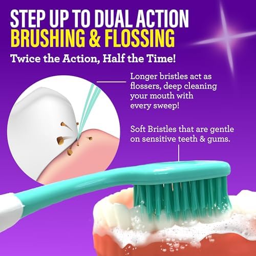 GuruNanda Floss Fusion Toothbrush with Dual Action Soft Flossing Bristles, Ultra-fine Tapered Bristles for Deeper Cleaning, BPA & PFAS-Free, (2 Count)