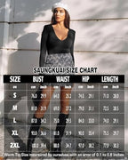 SAUNGKUAI Women's Plunge Deep V Neck Long Sleeve Bodysuit Double Lined Thong Body Suit Shirt Tops