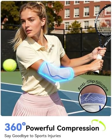 Elbow Brace Support with Gel Pads Breathable Elbow Compression Sleeve for Men & Women 4D Knit Elbow Sleeve for Golfer's, Tennis Elbow, Tendonitis, Reduce Joint Pain During Any Activity(White, Medium)