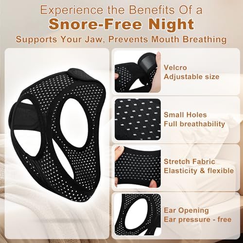 Sleep Apnea Devices - Chin Strap for Sleeping, Airflow Jaw Strap, Effective Anti Snoring Solution for Men and Women, Anti Snore Devices Breathable and Reusable (Black & 54CM & 1PCS）