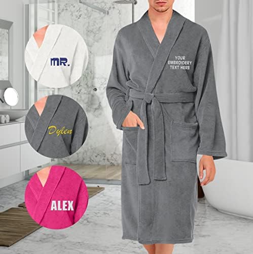 TEEAMORE Personalized Embroidered Robes Custom Monogrammed Plush Microfleece Bathrobes