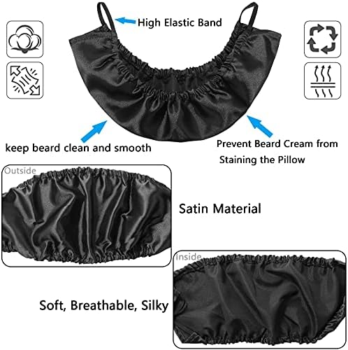 Beard Bandana, 2 Pack Men Beard Bib Black Beard Covers Soft Comfortable and Silky Satin Facial Hair Apron Guard Bonnet Rag Man Bedtime Bib Beard Cap Ear Beard Bandana