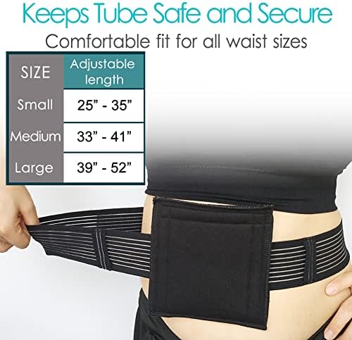 G Tube Holder Peritoneal Dialysis Catheter Belt to Secure Medical Feeding Tubes Gastrostomy Gtube PEG J Tube with Larger 6" Square Sponge Pouch Pad Accessories for Adults Women Men Black
