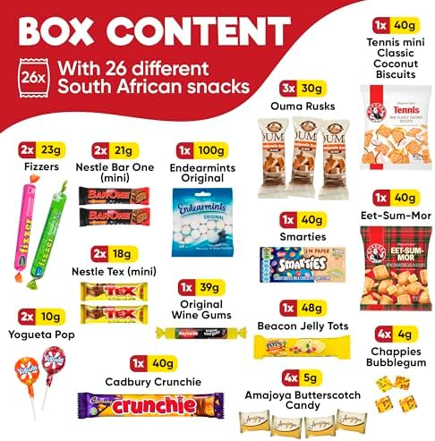 Exotic Snack Box with Authentic South African Food | 26-Unit Assortment of Candy, Chocolates & Biscuits | Perfect Snack Bundle for Food Lovers | Elegantly Packaged Gift Box | Unique and Famous South African Snacks