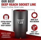 TIGHTSPOT 1/2 Inch Drive - 1 3/8 Inch Deep Impact Socket with Anti-Rounding 6 Point Design, Heat-Treated CRMO Steel