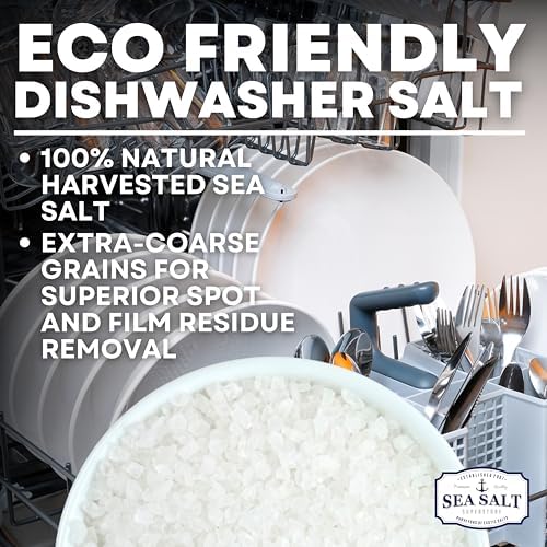 Dishwasher Salt, Natural Water Softener, Food Grade Coarse Sea Salt Compatible with Miele, Thermador, Whirlpool, & Bosch Dishwasher, 30 oz Bag