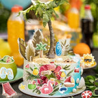 46pcs Edible Summer Beach Cupcake Toppers Wafer Paper Ball Sun Diving Goggles Watermelon Slippers Cupcake Picks Edible Summer Cake Toppers for Hawaii Theme Birthday Party Supplies