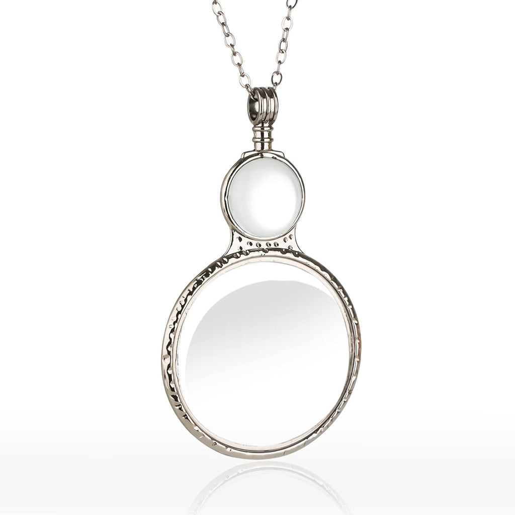 10X Magnifying Glass Necklace Pendant, Magnifier Lens for Reading Crafts Working Inspection Exploring Jewelry Accessory Gift (White Gemstone)