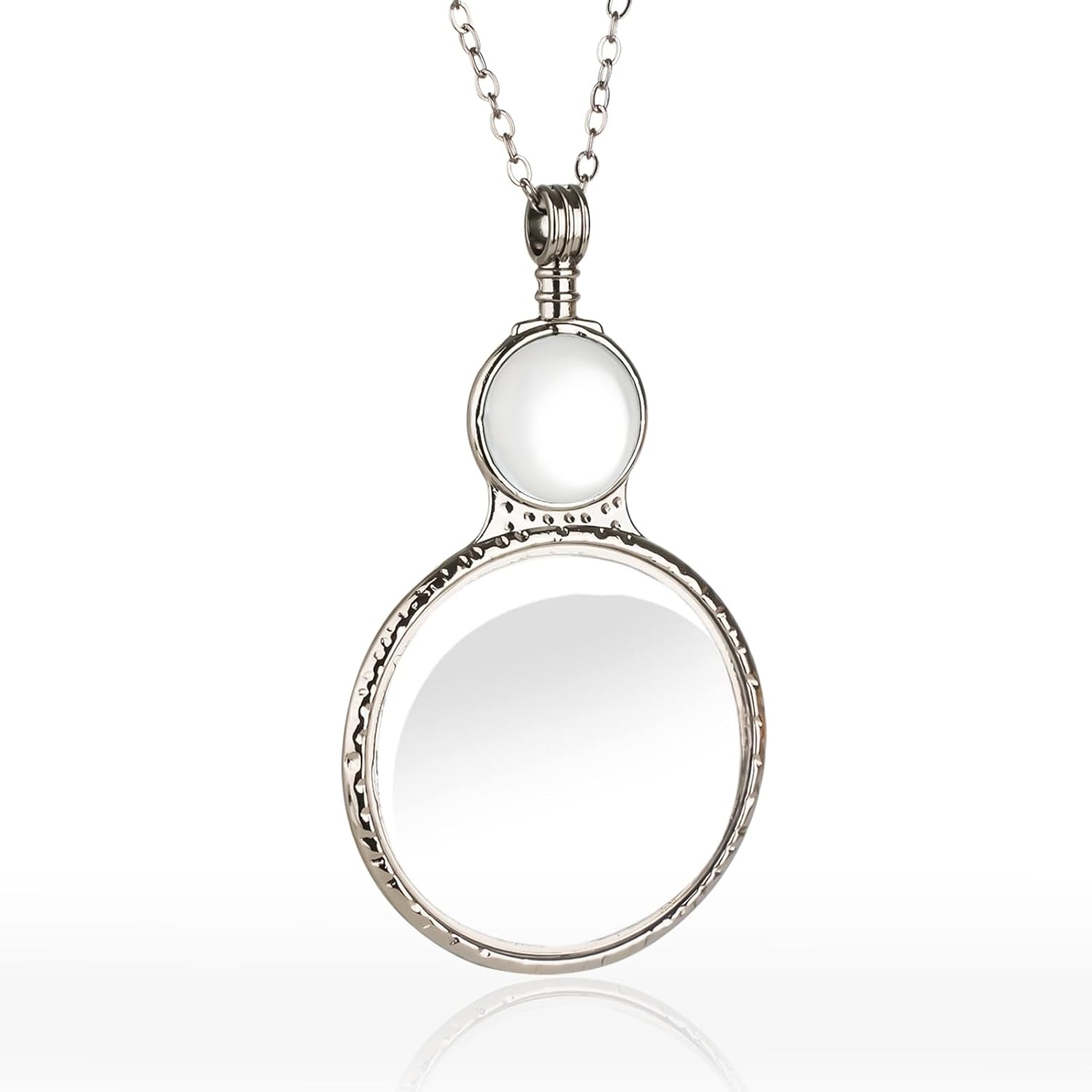 10X Magnifying Glass Necklace Pendant, Magnifier Lens for Reading Crafts Working Inspection Exploring Jewelry Accessory Gift (White Gemstone)