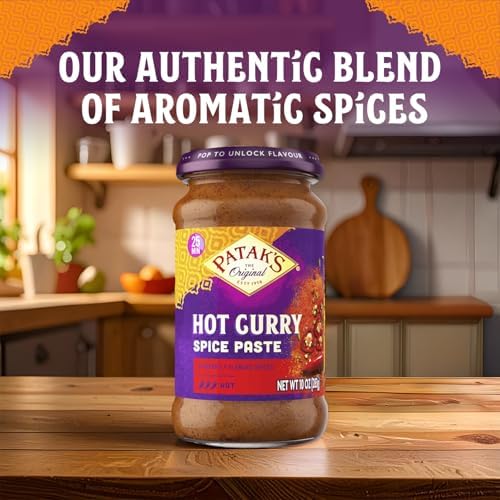 Patak’s Hot Curry Spice Paste - Hot Indian Cooking Paste with Freshly Ground Spices - Ideal for Chicken, Vegetables, and One-Pot Meals - Spicy Curry Base - 10oz Jar (Pack of 1)