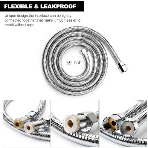 Shower Hose, 59 Inches Long Stainless Steel Handheld Shower Head Hose with Brass Insert and Nut - Durable and Flexible
