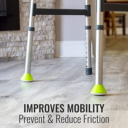 HealthSmart 4-Pack Walker Ski Glides for Folding Walkers, Durable Universal Fit for Smooth Mobility, Easy Installation and Increased Visibility Walker Feet