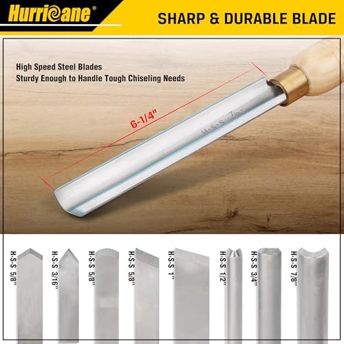 HURRICANE 8pc Wood Lathe Chisel Set with Wooden Box, HSS Wood Turning Tools for Woodworking, for Precision Cutting and Smooth, Detailed Projects