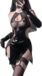 nun outfit lingerie for women Cosplay Dress costume Anime Roleplay Goth Skirt underwear Halloween jumpsuit Bodysuit Headpiece white black