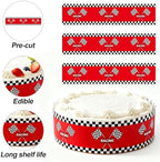 3pcs Racing Car Edible Cake Borders, Birthday Cake Borders Edible Decorations Wrap Strips Pre-Cut Cakes Toppers for Birthday Party (Red Racing Flag Style)