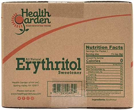 Health Garden Erythritol Sugar Free Sweetener - All Natural - Non GMO - Kosher- Keto Friendly (1000 Packets)