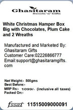 Ghasitaram Gifts Jaiccha Christmas Gifts White Christmas Hamper Box Big with chocolates, plum cake and 2 Wreaths