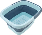 Asixxsix Foot Bath Basin, Collapsible Silicone Foldable Foot Soak Tub with Handle, Bump for Home Camping Hiking Outdoor Use (Blue)