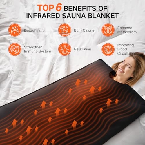 Infrared Sauna Blanket, Durable PU Leather Cover Detox & Relaxation at Home Adjustable Timer, Size 6 ft x 2.6 ft(Black)