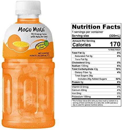 Mogu Mogu Orange Nata De Coco Juice, 10.82 Fl Oz (6 Bottles)