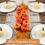16PCS Artificial Mini Fake Pumpkins Set with Fall Leaves，Foam Plastic Carvable DIY Small White Craft Pumpkins Decor for Thanksgiving Halloween Home Fall Porch Table Decor