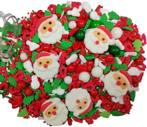 1 Bottle Christmas Sprinkles for Cookie Decorating Cake Toppers Candy Santa Claus Cupcake Topper Dessert Sprinkle with 6 Pieces Santa Claus