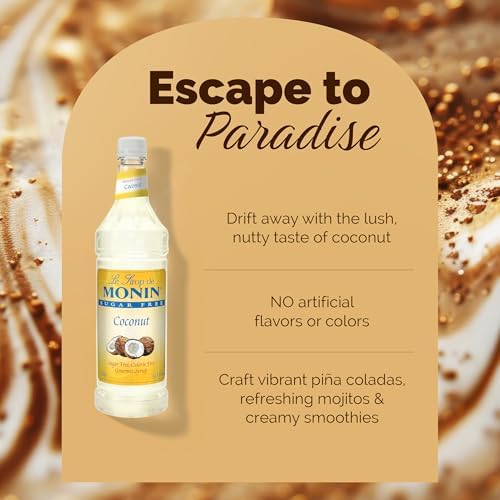 Monin - Sugar Free Coconut Syrup | Premium Calorie-Free Syrup | Nutty Tropical Flavoring for Dirty Sodas, Lattes, Piña Coladas, Lemonades & More (BPA-Free Plastic Bottle, 33.8 fl oz)