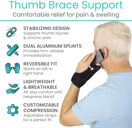 Vive Thumb Brace & Wrist Brace - Carpal Tunnel Wrist Brace for Men and Women, Thumb Spica Splint Fits Right & Left Hand, Arthritis Pain Relief, De Quervains Tenosynovitis, Tendonitis, Neoprene (Black)