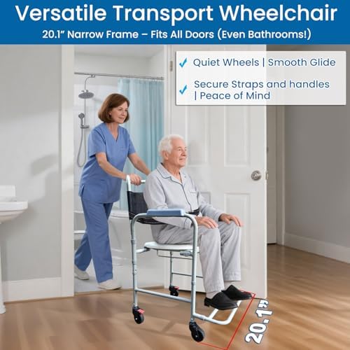 Aliseniors 3-in-1 Rolling Shower Chair with Wheels, Bedside Commode Transport Wheelchair, Waterproof Inside Bathroom & Toilet Chair for Handicap, Elderly, Injured or Disabled, 250 lbs