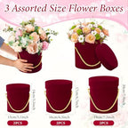 Uiifan 6 Pcs Velvet Round Flower Box with Lids Velvet Nesting Gifts Box with Handle for Mother's Day Wedding Holiday Luxury Flower Gift Arrangement Bridesmaid Birthday Party Favor(Red)