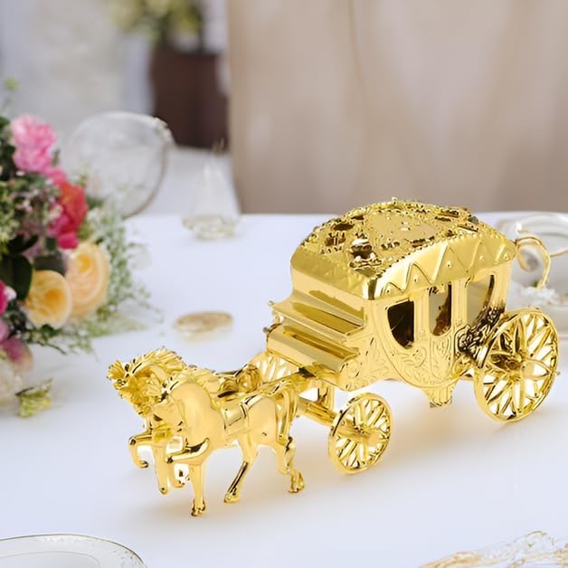 LUOZZY 4pcs Carriage Candy Boxes Royal Carriage Centerpiece Candy Trinket Box Wedding Gift Jewelry Box for Bridal Shower Wedding Party Favors, Gold