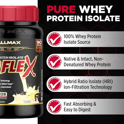 ALLMAX ISOFLEX Pure Whey Isolate Protein Powder - Gluten Free, Low Lactose, Sugar-Free - High-Protein, Clean, Keto-Friendly for Pre Post Workout Supplement for Women and Men | Vanilla, 2lb