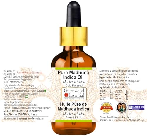 Greenwood Essential Pure Madhuca Indica Oil (Madhuca Indica) with Glass Dropper Cold Pressed 100ml (3.38 oz)