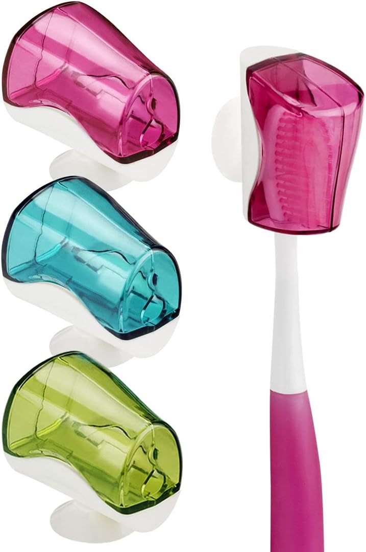 LinkIdea Travel Toothbrush Head Covers with Suction Cup Portable Wall Mount Toothbrush Holder, Electric Toothbrush Cap Case Box Convenient For Travel, Outdoor (3PCS)
