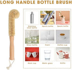 2PCS Coconut Brush Fiber Bottle Wooden Cleaning Brush, Scrub Head for Deep Pan Cleaning Washing, Sturdy Eco-Friendly with Natural Wood Handle Holder, Bristle Scrubber Set for Kitchen Dishes Vegetable