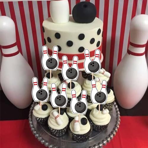 Rsstarxi 40 Pack Cupcake Toppers - Sport Party Cupcake Picks - Bowling Alley Themed Birthday Party Cake Decorations for Baby Shower & Kids Birthday Parties