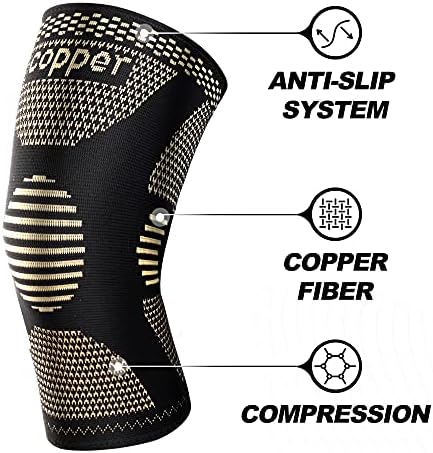 JHVW Copper Knee Brace for Women Men, 2 Pack Knee Braces for Knee Pain, Knee Support Compression Sleeve for Meniscus Tear, ACL & Arthritis Pain Relief