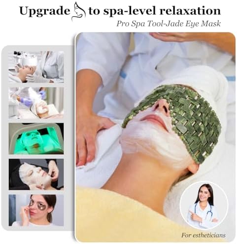 Jade Eye Mask,Large Facial Cooling Mask with 100% Real Jade for Hot & Cold Therapy,Green Stone Facial Eyes Sleeping Mask Relief Eye Cover
