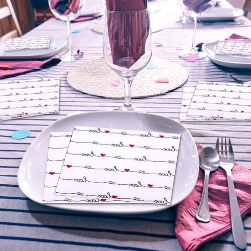 60 Pcs Valentines Heart Cocktail Paper Napkins 6.5 x 6.5 Inches Love Heart Disposable Paper Napkins for Decoupage Dessert Beverage Tissue for Wedding Anniversary Party Tableware Party Supplie