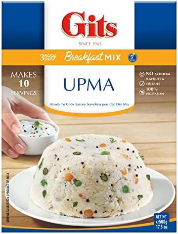 Gits Upma mix 87.5 Oz (Pack of 5X17.5 Oz each) Ready to Cook Indian Breakfast, Snack Meal | 100% Vegetarian, Easy Recipe, No Artificial Colors, Flavors, Preservatives. Vegan