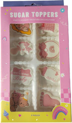 Edible 8pcs Pink Girls Baby Showers Themed Cake Decorations Dessert Sugar Sprinkles Party Cookie DIY Cake Cupcake Topper Icing Frosting Decoration Holiday Supplies