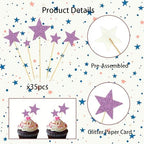 35 PCS Little Star Cupcake Toppers Glitter Twinkle Star Cupcake Picks Stars Party Decorations for Wedding Engagement Baby Shower Birthday Party Cake Decorations Supplies Mixed Size Light Purple