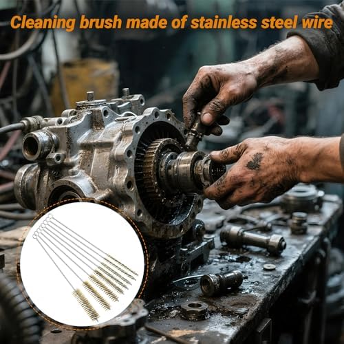 RAWILL 8Pcs Tube Cleaning Brush, Brass Stainless Steel Engine Cleaning Brushes, 12 Inch Long Round Wire Pipe Cleaner for Deep Pipes, Auto Parts, Engine Parts, 8 Sizes