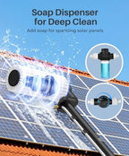 LyriFine Electric Solar Panel Cleaning Brush and Pole Kit, 20Ft Extendable Washing Kit with Water Fed Pole, 2 Speed & Soap Dispenser, Outdoor Window Cleaning Tool for Solar Panel, Window, Roof, RV