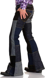 Men's Jeans Patch Flared Trousers 70s Outfits Bell Bottom Disco Denim Pants,Vintage Patch,Used Look